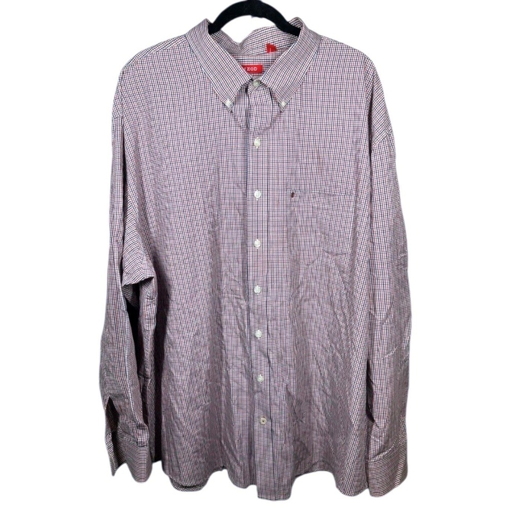 IZOD Mens Big‎ Tall Button Down Shirt Red Blue Gingham Check Long Sleeve 3XLT